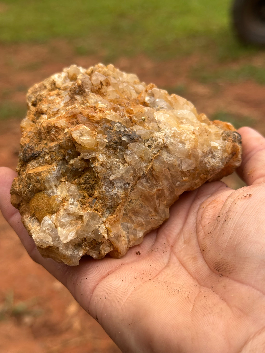 Rough Iron-Stained Quartz Cluster – Natural Golden Healer Crystal Druse