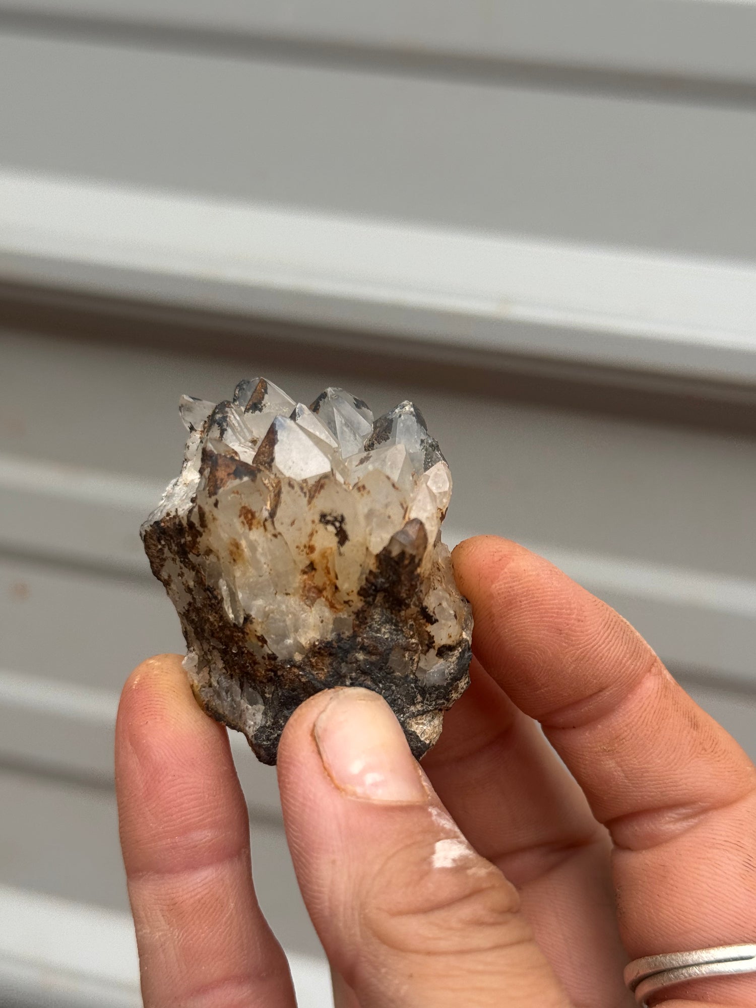 Excellent Clear Quartz Crystal Cluster – Natural Points with Iron Oxide Matrix Inclusion