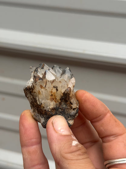 Excellent Clear Quartz Crystal Cluster – Natural Points with Iron Oxide Matrix Inclusion