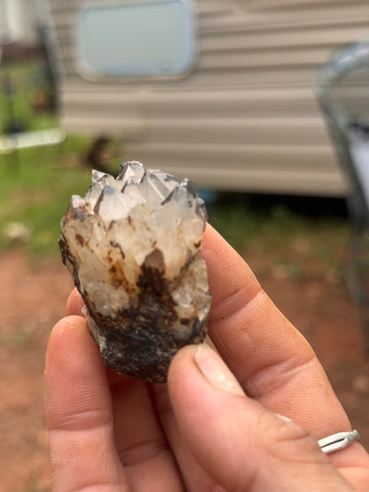 Excellent Clear Quartz Crystal Cluster – Natural Points with Iron Oxide Matrix Inclusion